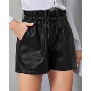 Black color Faux High Waisted Wide Leg Sexy Shorts